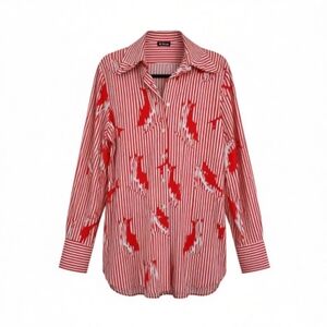 Vintage Mr. Mench Red And White Striped Button Down Shirt With Dolphin Design